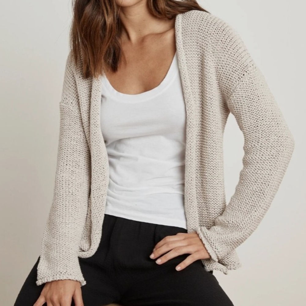 Velvet by Graham & Spencer Textured Yarn Cardigan Sweater - Cream